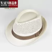 SHANCHAO新款透气草编小礼帽男韩版夏季出游遮阳沙滩帽英伦复古爵士帽