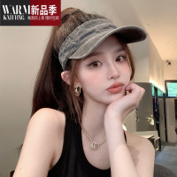 SHANCHAO复古牛仔棒球空顶帽子女鸭舌帽2023年新款遮阳灰色帽檐显脸小