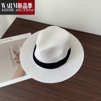 SHANCHAO韩国白色草帽遮阳帽子女夏天英伦礼帽韩版出游百搭潮流沙滩帽