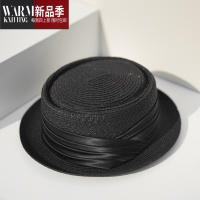 SHANCHAO平顶草帽女夏季凉帽复古卷边礼帽时尚遮阳太阳帽草编帽子凹顶