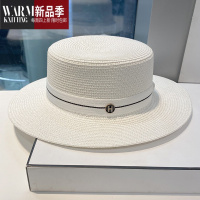 SHANCHAO平顶草帽子女日系韩版夏天海边沙滩遮阳帽英伦复古时尚礼帽