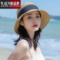 SHANCHAO太阳帽女百搭新款草帽女夏海边沙滩度假遮阳帽遮脸时尚渔夫帽