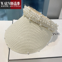 SHANCHAO帽子女韩版时尚珍珠草帽女夏天出游度假空顶鸭舌帽遮阳太阳帽
