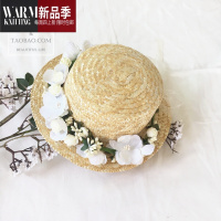 SHANCHAO韩版清新花朵草帽女麦秆小礼帽亲子儿童遮阳帽出游沙滩夏