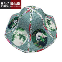 SHANCHAO六片折叠扇子帽子两用亚麻花草帽男女遮阳太阳帽户外钓鱼帽