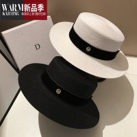 SHANCHAOins网红草帽女夏天复古英伦平顶礼帽韩版小清新沙滩遮阳帽潮