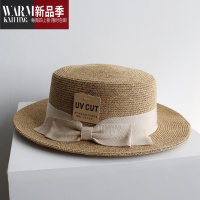 SHANCHAOI新款网红同款纤维草平顶帽平沿UV英伦礼帽小沿草帽遮阳女