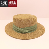 SHANCHAO草帽女沙滩遮阳帽草编风夏季帽复古太阳帽平顶法式礼帽帽子潮