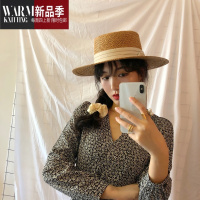 SHANCHAO网红平顶草帽女夏时尚沙滩帽遮阳复古法式平沿帽子小清新礼帽