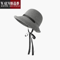 SHANCHAO草帽子女夏季赫本风法式遮阳设计感可折叠度假草编绑带渔夫帽