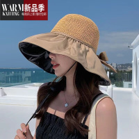 SHANCHAO黑胶帽女遮脸遮阳帽大帽檐渔夫帽子可折叠沙滩太阳帽