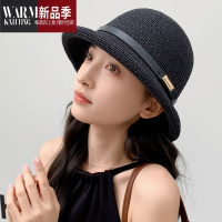 SHANCHAO亚麻帽子女夏季薄款名媛风圆顶渔夫帽时尚百搭遮阳沙滩小礼帽