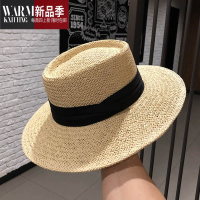 SHANCHAOins网天手工编织宽檐平檐名媛礼帽遮阳度假沙滩草帽子女