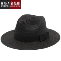 SHANCHAO男女夏季草帽遮阳巴拿马大礼帽海边草编宽檐太阳帽旅游沙滩帽