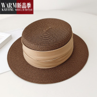 SHANCHAO法式平顶草帽女夏季显脸小遮阳帽日系休闲大头围平檐太阳帽子