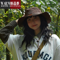 SHANCHAO日系抽绳渔夫帽子男女夏季透气户外露营登山钓鱼遮阳牛仔帽潮