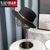 SHANCHAO法式平顶草帽女遮阳夏季草编平沿礼帽出游度假海边沙滩太阳帽