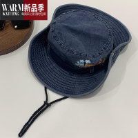 SHANCHAO日系火车刺绣水洗做旧渔夫帽男遮阳百搭休闲工装风登山帽女