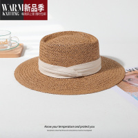 SHANCHAO明星网红同款法式草帽女夏海边度假遮阳帽子平顶有型编织礼帽