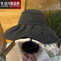 SHANCHAO大帽檐遮阳帽子女夏季黑色小众褶皱渔夫帽薄款太阳帽