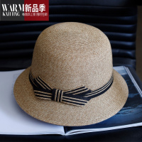 SHANCHAO草帽女夏天日系薄款渔夫遮阳帽女帽时尚圆顶太阳帽草编帽