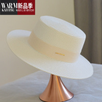 SHANCHAO草帽女夏天复古英伦平顶礼帽韩版沙滩帽遮阳帽ins网红平顶帽