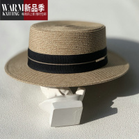 SHANCHAO新款网天平顶礼帽草帽女小平檐欧美英伦遮阳沙滩度假百搭