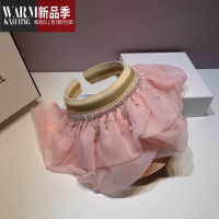 SHANCHAO2023新款时尚小众设计空顶帽气质优雅流苏水钻遮阳度假太阳帽