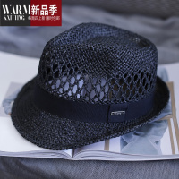 SHANCHAO黑色休闲遮阳帽男夏太阳帽大头围户外草帽时尚情侣沙滩帽
