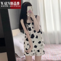 SHANCHAO睡衣女软萌可爱奶牛吊带上衣宽松短裤家居服套装2022新款