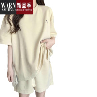 SHANCHAO睡衣女夏款纯色大码胖mm宽松短袖套夏天休闲家居服套装可外穿