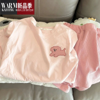 SHANCHAO可爱小狗睡衣女夏季2023新款短袖短裤夏天纯色圆领薄款家居服套装