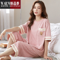 SHANCHAO睡衣女夏短袖七分裤千鸟格套装夏天韩版可外穿休闲宽松家居服