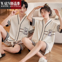SHANCHAO2023年新款情侣睡衣女棉质夏季短袖可外穿开衫夏天男家居服套装