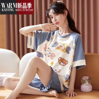 SHANCHAO睡衣女夏天短袖家居服睡衣2023年新款宽松韩版大码睡裙套装