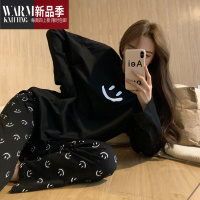 SHANCHAO韩国ins笑脸睡衣女长袖长裤套头韩版休闲家居服套装学生外穿