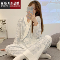 SHANCHAO和服月子服产后4月份大码夏季薄款孕妇哺乳睡衣喂奶套装5