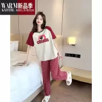 SHANCHAO草莓小熊短袖条纹长裤卡通可爱睡衣女套装圆领可外穿家居服