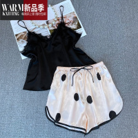 SHANCHAO高级感睡衣女纯欲夏季款2023新款蕾丝小胸薄款吊带短裤家居服套装