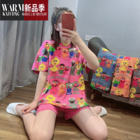 SHANCHAO芝麻街可爱睡衣女夏季薄款短袖短裤宽松休闲可外穿家居服套装