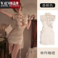 SHANCHAO性感睡衣女款高级感旗袍套装纯欲风冰丝薄款蕾丝小胸睡裙