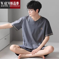 SHANCHAO夏季短袖短裤薄款男套装家居服棉质青年舒适针织棉套头网红款睡衣