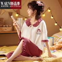 SHANCHAO睡衣女夏季中袖可爱娃娃领款优质棉女士大码家居服套装