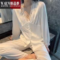 SHANCHAO很仙的法式宫廷泡泡袖冰丝睡衣女蕾丝套装甜美家居服薄