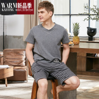 SHANCHAO男士夏天短袖睡衣男款夏季家居服男式大码睡衣睡裤薄套装