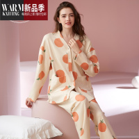 SHANCHAO睡衣女甜美长袖橘子V领小香风夏季休闲女士家居服套装