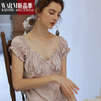 SHANCHAO法式睡衣女夏天冰丝短袖短裤套装高贵紫色绸缎公主家居服薄款