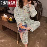 SHANCHAO大码女装款长袖格子家居服套装女胖MM睡衣网红2023套