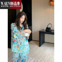 SHANCHAO法式高级花卉印花长袖睡衣女款新款网红风甜美长裤居家服套装