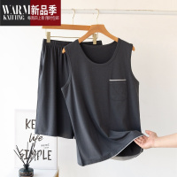 SHANCHAO夏季男士莫代尔家居服男款冰丝大裤衩无袖背心睡衣大码夏款男套装